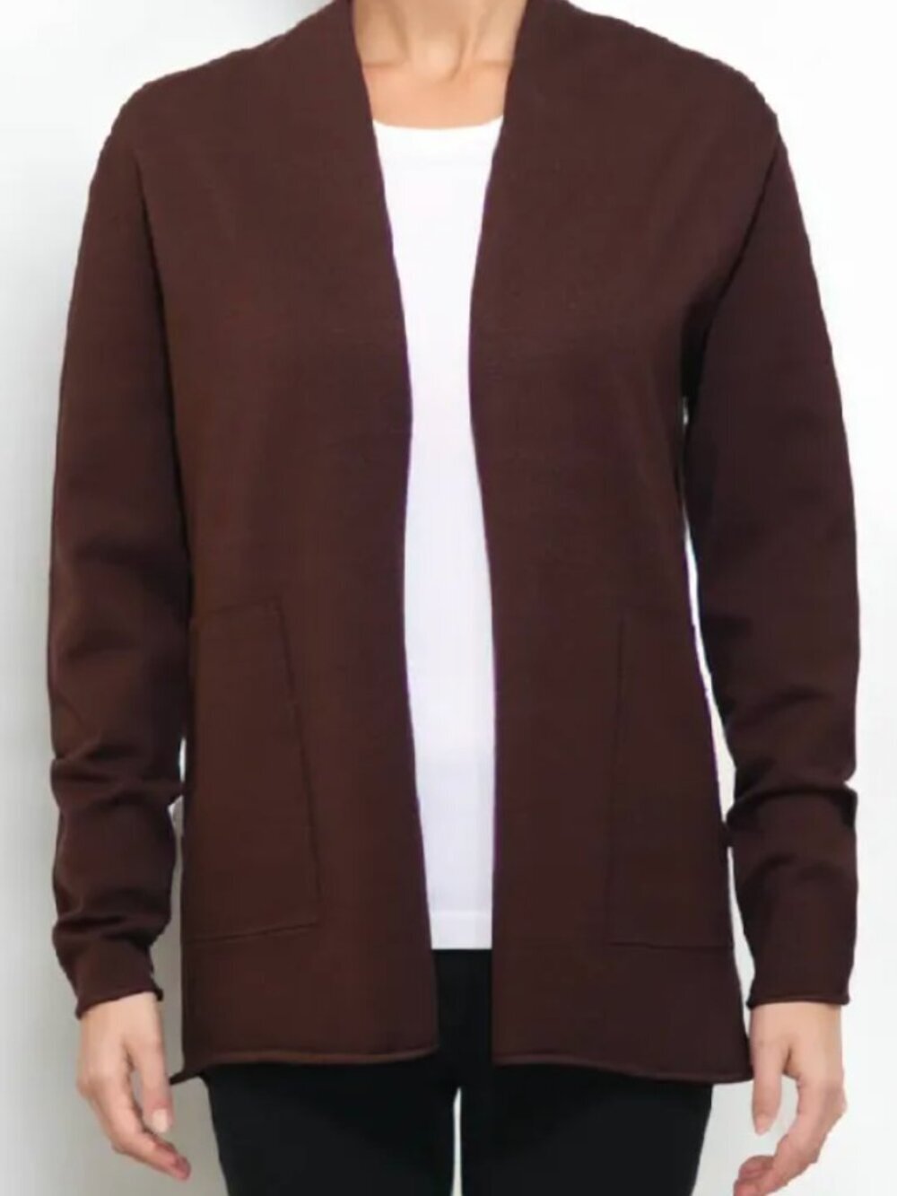 Metric Knits Long Jacket Open Front Cardigan Espresso Workwear Size S